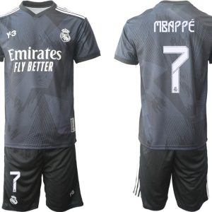 Herren Y-3 Real Madrid Viertes Fußballtrikot schwarz für die Saison 2021-2022 Mbappé 7