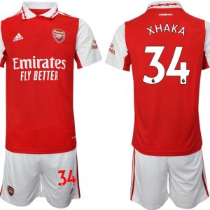 Arsenal 2022/23 Heimtrikot für Herren rot-weiß Trikotsatz Kurzarm + Kurze Hosen XHAKA 34