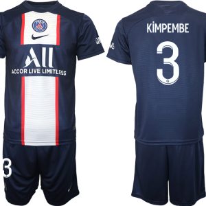 Günstige Paris Saint Germain Heimtrikot 2022/23 blau Herren Trikotsatz Kurzarm KiMPEMBE 3