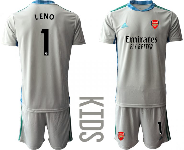 Kinder Fußballtrikots FC Arsenal Torwarttrikot grau Trikotsatz Kurzarm + Kurze Hosen LENO #1