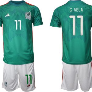 Mexiko Trikots 2022 Heimtrikot Trikotsatz Grün Kurzarm + Weiß Kurze Hosen C.VELA #11