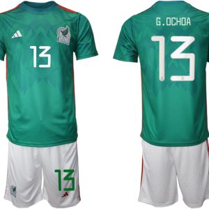 Mexiko Trikots 2022 Heimtrikot Trikotsatz Grün Kurzarm + Weiß Kurze Hosen G.OCHOA #13