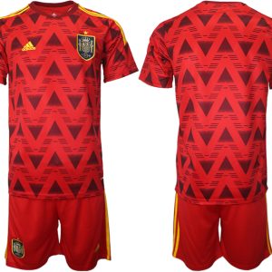 Spanien Heimtrikot für die WM 2022 Rot Trikotsatz Kurzarm + Kurze Hosen Günstige Fußballtrikots