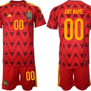 Spanien Heimtrikot WM 2022 Rot Trikotsatz Kurzarm + Kurze Hosen Anpassbare Name und Nummer