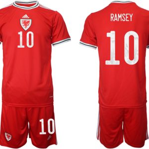 Wales Heimtrikots 2022 rot Trikotsatz Kurzarm + Kurze Hosen RAMSEY #10