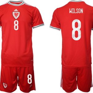 Wales Heimtrikots 2022 rot Trikotsatz Kurzarm + Kurze Hosen WILSON #8