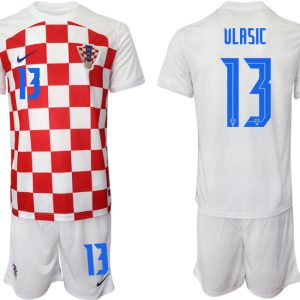 Herren Kroatien Heimtrikot WM-2022 weiß Rot Kaufen Kurzarm + Kurze Hosen VLASIC #13