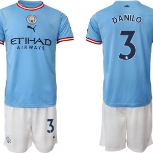 DANILO 3 Manchester City Heimtrikot 2022/2023 blau Kurzarm + weiß Kurze Hosen