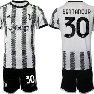 Fussballtrikots Günstig Juventus 2022-23 Heimtrikot Schwarz Weiß Kurzarm + Kurze Hosen BENTANCUR 30