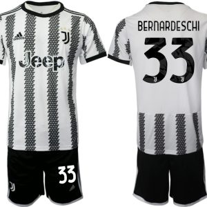 Fussballtrikots Günstig Juventus 2022-23 Heimtrikot Schwarz Weiß Kurzarm + Kurze Hosen BERNARDESCHI 33