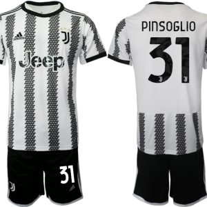 Fussballtrikots Günstig Juventus 2022-23 Heimtrikot Schwarz Weiß Kurzarm + Kurze Hosen PINSOGLIO 31