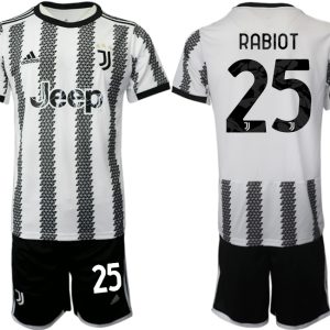 Fussballtrikots Günstig Juventus 2022-23 Heimtrikot Schwarz Weiß Kurzarm + Kurze Hosen RABIOT 25