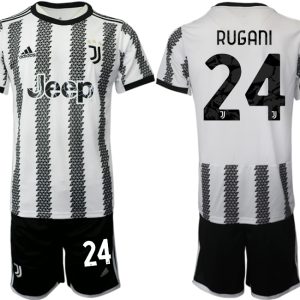 Fussballtrikots Günstig Juventus 2022-23 Heimtrikot Schwarz Weiß Kurzarm + Kurze Hosen RUGANI 24