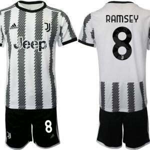 Fussballtrikots Günstig Juventus 2022-23 Heimtrikot Schwarz Weiß mit Aufdruck RAMSEY 8