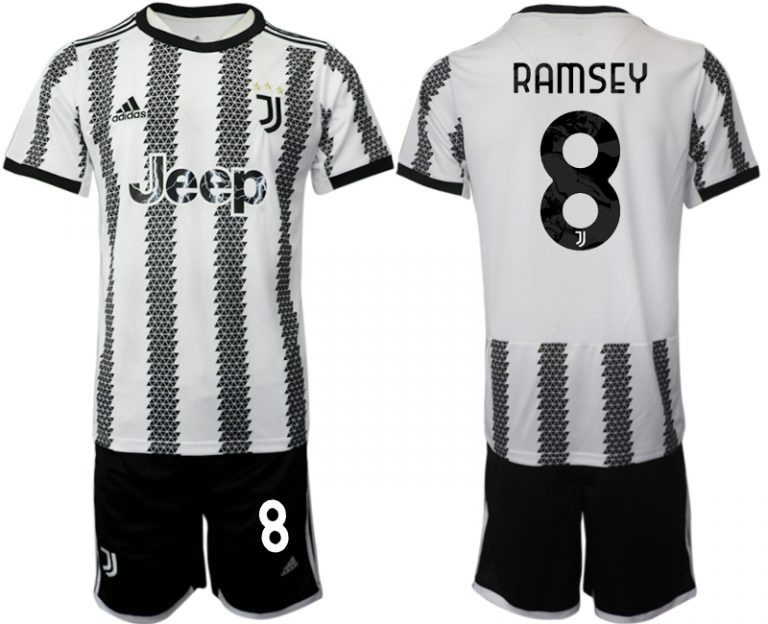 Fussballtrikots Günstig Juventus 2022-23 Heimtrikot Schwarz Weiß mit Aufdruck RAMSEY 8