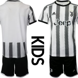 Günstige Kinderheim Juventus FC 2022-23 Trikot Schwarz Weiß Fußballtrikots Set