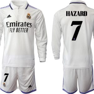 HAZARD #7 Real Madrid Trikots 2022-23 Heimtrikot Weiß Langarm + Kurze Hosen