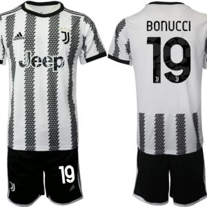 Herren Fußballtrikots Juventus 2022-23 Heimtrikot Schwarz Weiß kaufen mit Aufdruck BONUCCI 19