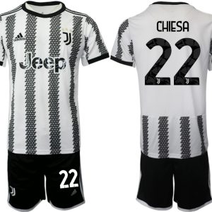 Herren Fußballtrikots Juventus 2022-23 Heimtrikot Schwarz Weiß kaufen mit Aufdruck CHIESA 22