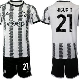 Herren Fußballtrikots Juventus 2022-23 Heimtrikot Schwarz Weiß kaufen mit Aufdruck HIGUAIN 21