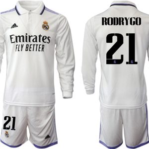 Herren Günstig Real Madrid Trikots 2022-23 Heimtrikot Weiß Fußballtrikots Set RODRYGO 21