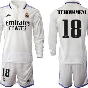 Herren Günstig Real Madrid Trikots 2022-23 Heimtrikot Weiß Fußballtrikots Set TCHOUAMENI 18