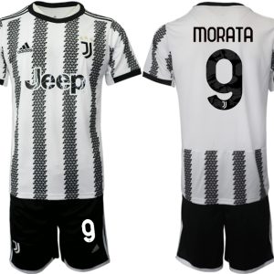 Herren Juventus 2022-23 Heimtrikot Schwarz Weiß kaufen mit Aufdruck MORATA 9