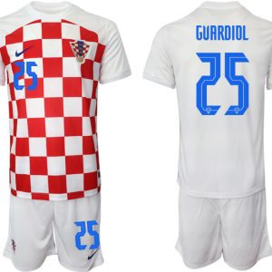 Herren Kroatien Heimtrikot WM-2022 weiß Rot Kaufen Kurzarm + Kurze Hosen GVARDIOL #25