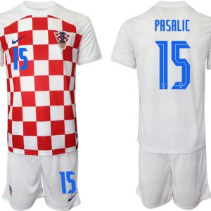 Herren Kroatien Heimtrikot WM-2022 weiß Rot Kaufen Kurzarm + Kurze Hosen PASALIC #15