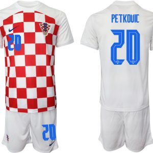 Herren Kroatien Heimtrikot WM-2022 weiß Rot Kaufen Kurzarm + Kurze Hosen PETKOVIC #20