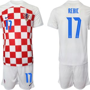 Herren Kroatien Heimtrikot WM-2022 weiß Rot Kaufen Kurzarm + Kurze Hosen REBIC #17