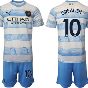 Herren Manchester City Aufwärmtrikot 2022/2023 weiß blau Kurzarm + Kurze Hosen GREALISH 10