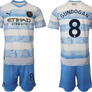 Herren Manchester City Aufwärmtrikot 2022/2023 weiß blau Trikotsatz mit Aufdruck GÜNDOGAN 8