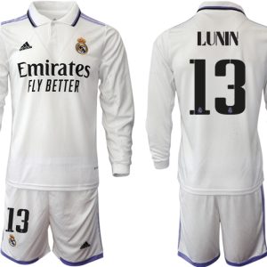 Herren Real Madrid Trikots 2022-23 Heimtrikot Weiß Fußballtrikots Set LUNIN 13