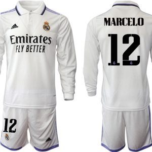 Herren Real Madrid Trikots 2022-23 Heimtrikot Weiß Fußballtrikots Set MARCELO 12