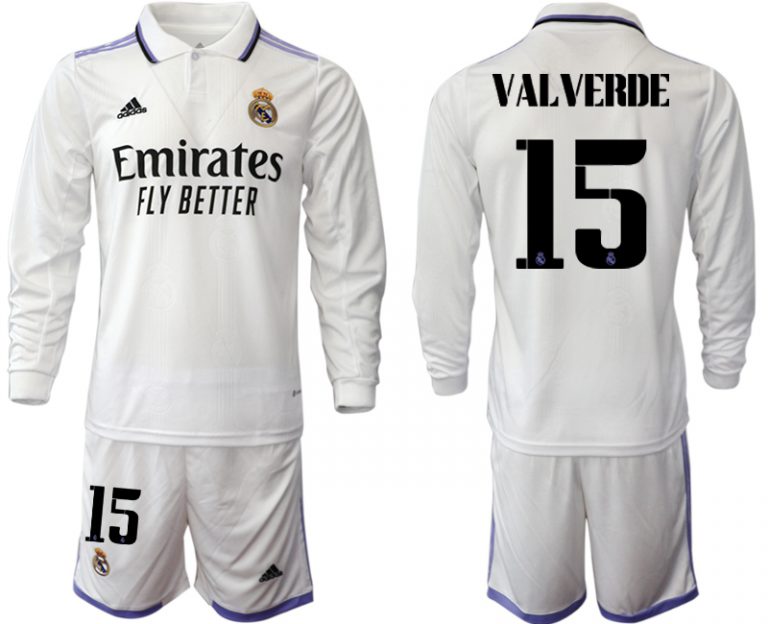 Herren Real Madrid Trikots 2022-23 Heimtrikot Weiß Fußballtrikots Set VALVERDE 15