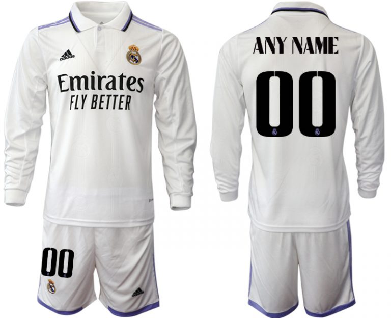 Herren Real Madrid Trikots 2022-23 Heimtrikot Weiß Langarm + Kurze Hosen