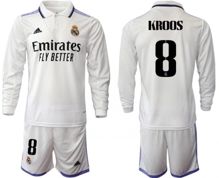 KROOS 8 Real Madrid Trikots 2022-23 Heimtrikot Weiß Langarm + Kurze Hosen