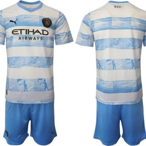 Manchester City Aufwärmtrikot 2022/2023 weiß blau Kurzarm + Kurze Hosen