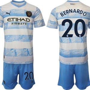 Manchester City Aufwärmtrikot 2022/2023 weiß blau Kurzarm + Kurze Hosen BERNARDO 20