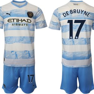 Manchester City Aufwärmtrikot 2022/2023 weiß blau Kurzarm + Kurze Hosen DE BRUYNE 17