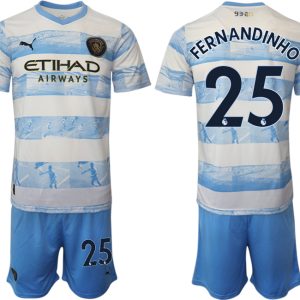 Manchester City Aufwärmtrikot 2022/2023 weiß blau Kurzarm + Kurze Hosen FERNANDINHO 25