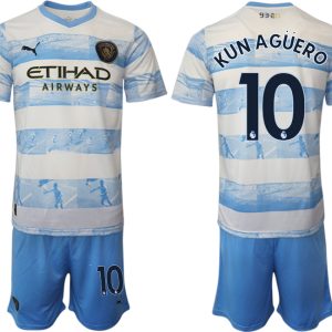 Manchester City Aufwärmtrikot 2022/2023 weiß blau Kurzarm + Kurze Hosen KUN AGÜERO 10