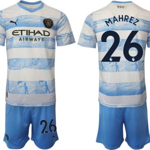 Manchester City Aufwärmtrikot 2022/2023 weiß blau Kurzarm + Kurze Hosen MAHREZ 26