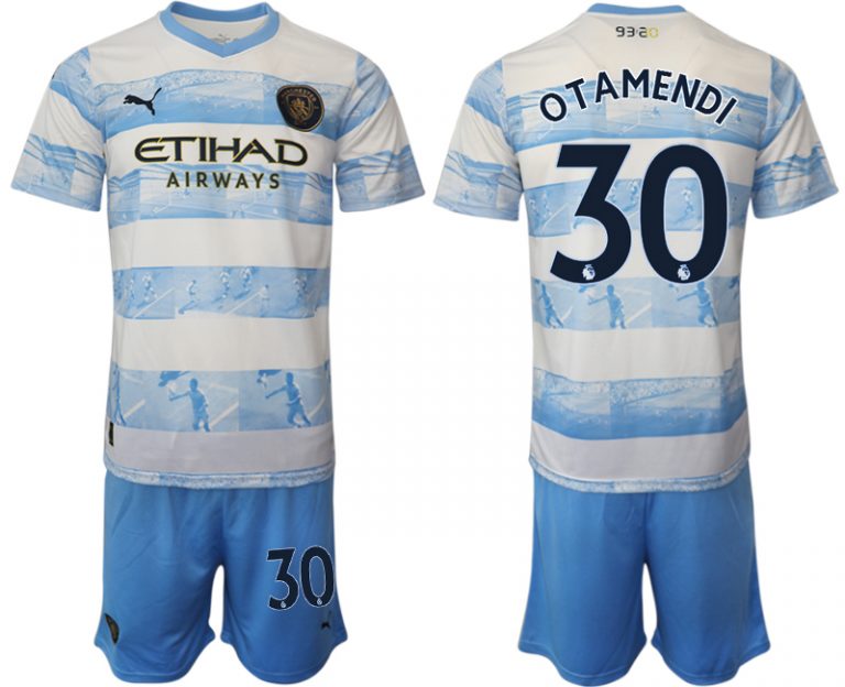 Manchester City Aufwärmtrikot 2022/2023 weiß blau Kurzarm + Kurze Hosen OTAMENDI 30