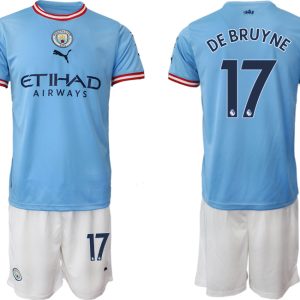 Manchester City Heimtrikot 2022/2023 blau weiß Trikotsatz mit Aufdruck DE BRUYNE 17