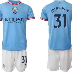 Manchester City Heimtrikot 2022/2023 blau weiß Trikotsatz mit Aufdruck EDERSON M. 31