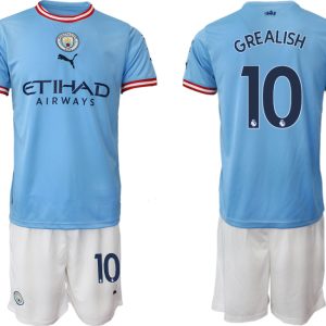 Manchester City Heimtrikot 2022/2023 blau weiß Trikotsatz mit Aufdruck GREALISH 10