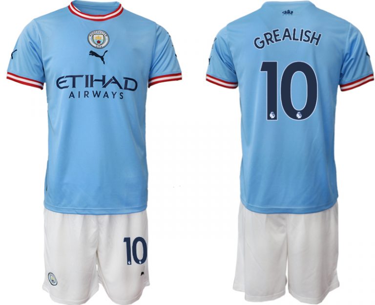 Manchester City Heimtrikot 2022/2023 blau weiß Trikotsatz mit Aufdruck GREALISH 10