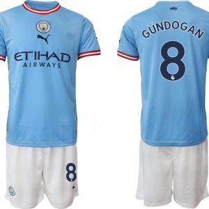 Manchester City Heimtrikot 2022/2023 blau weiß Trikotsatz mit Aufdruck GÜNDOGAN 8